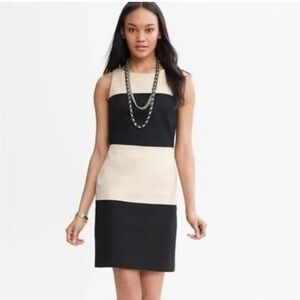 Banana Republic Textured Woven Sheath Dress, Black & Cream Colorblock Dress cons